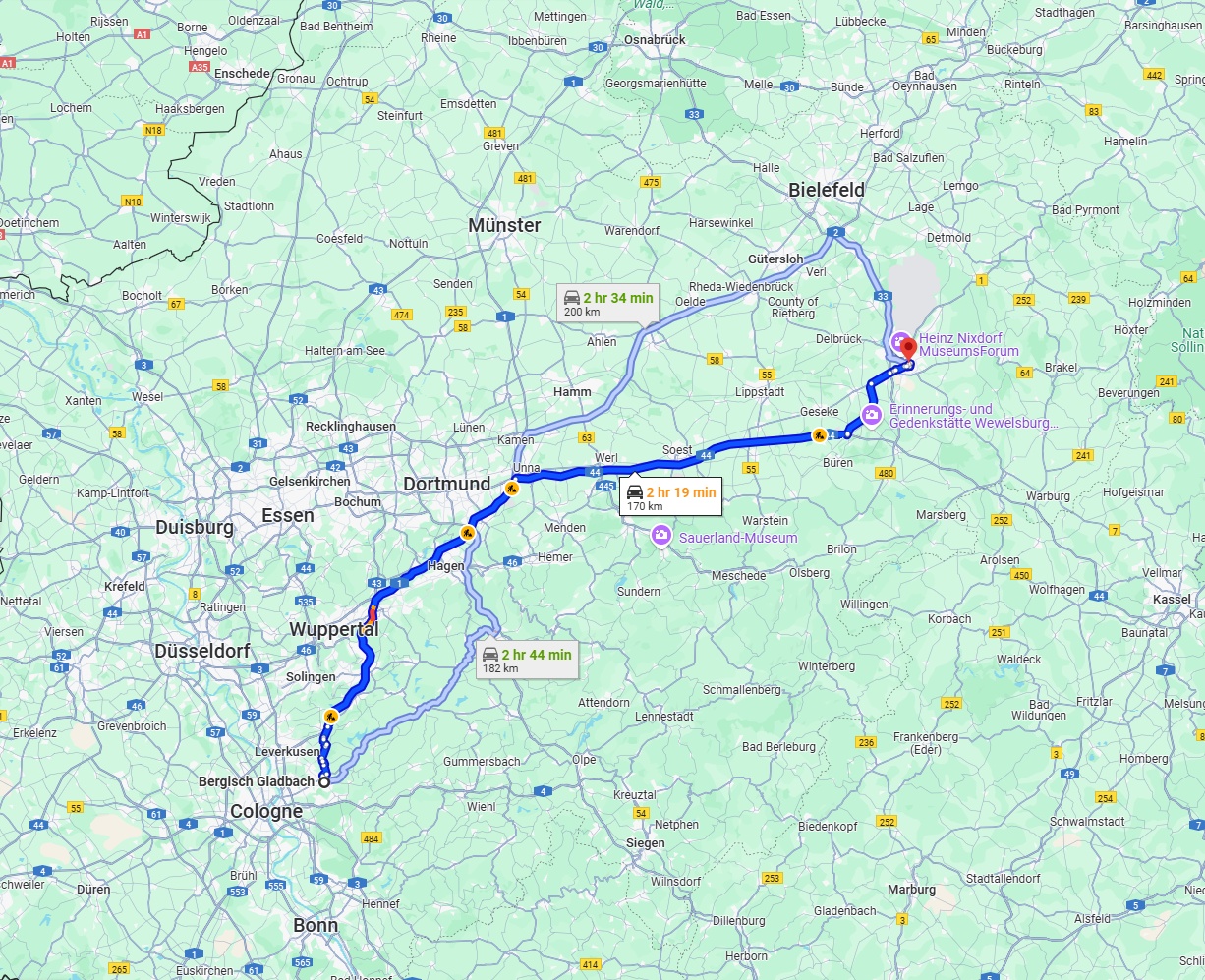 Anreise von Bergisch Gladbach Zu Paderborn Über via A1 and A44