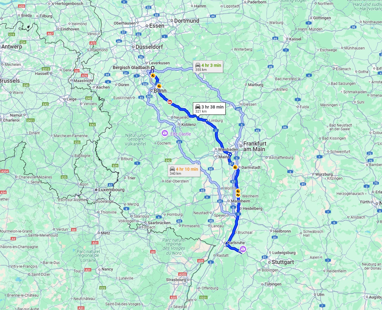 Anreise von Bergisch Gladbach Zu Pforzheim Über via A3 and A5