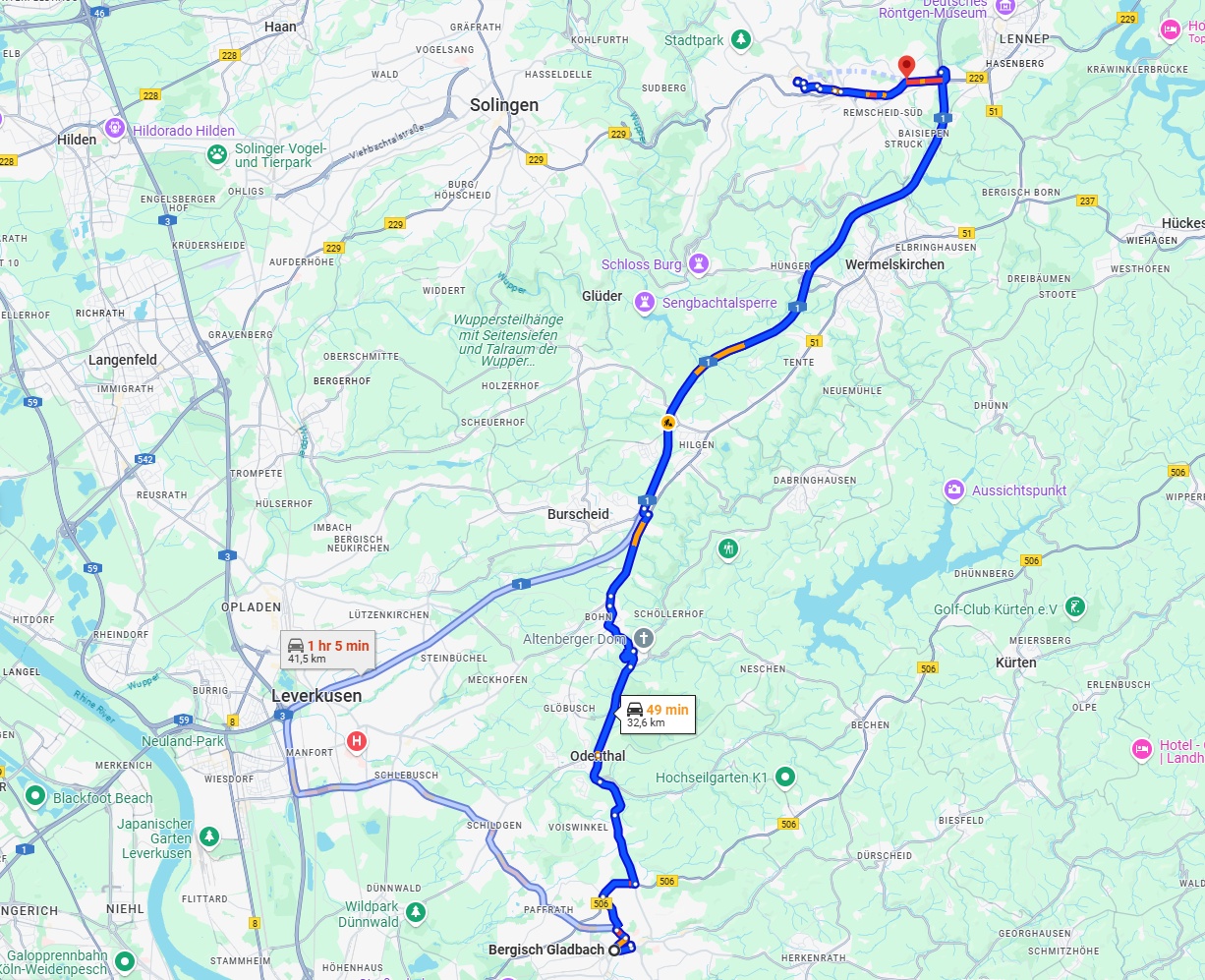 Anreise von Bergisch Gladbach Zu Remscheid Über via A1