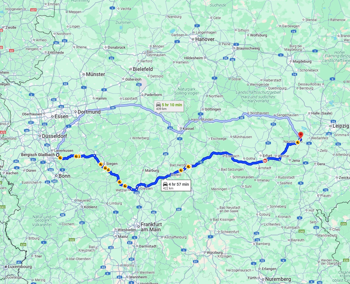 Anreise von Bergisch Gladbach Zu Saale Über via A4