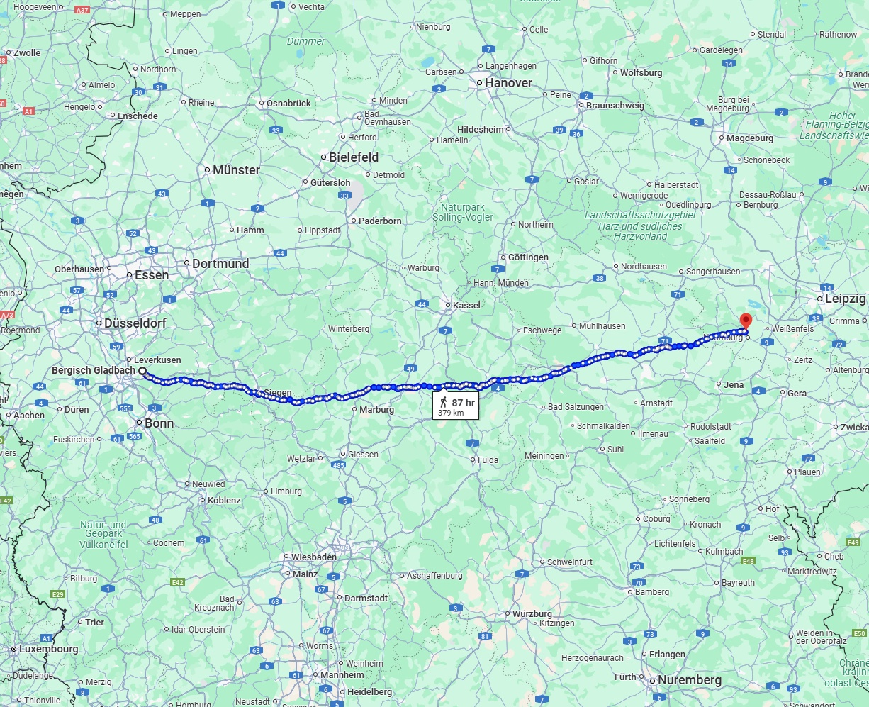 Anreise von Bergisch Gladbach Zu Saale Über 