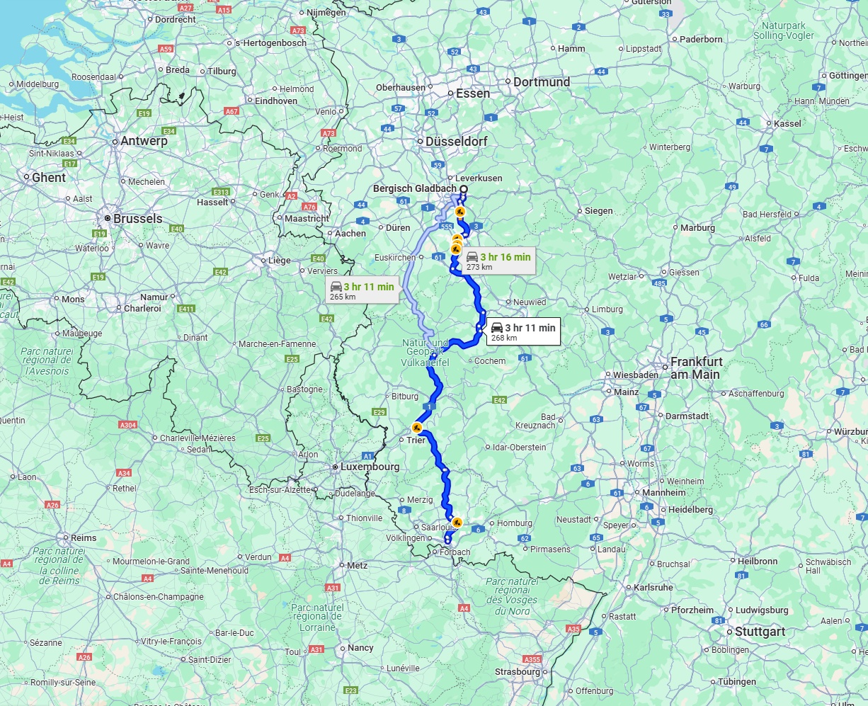 Anreise von Bergisch Gladbach Zu Saarbrücken Über via A1