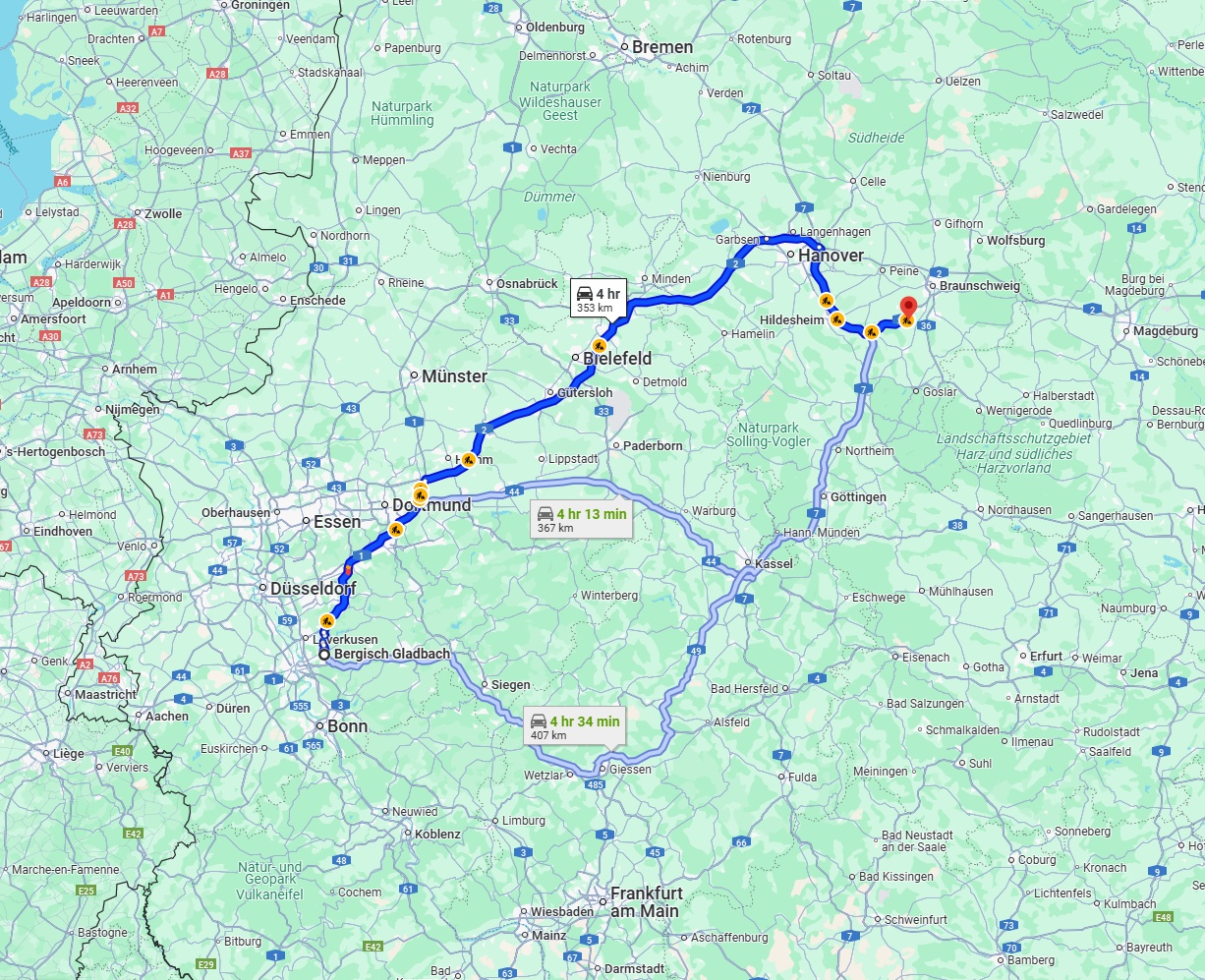 Anreise von Bergisch Gladbach Zu Salzgitter Über via A2