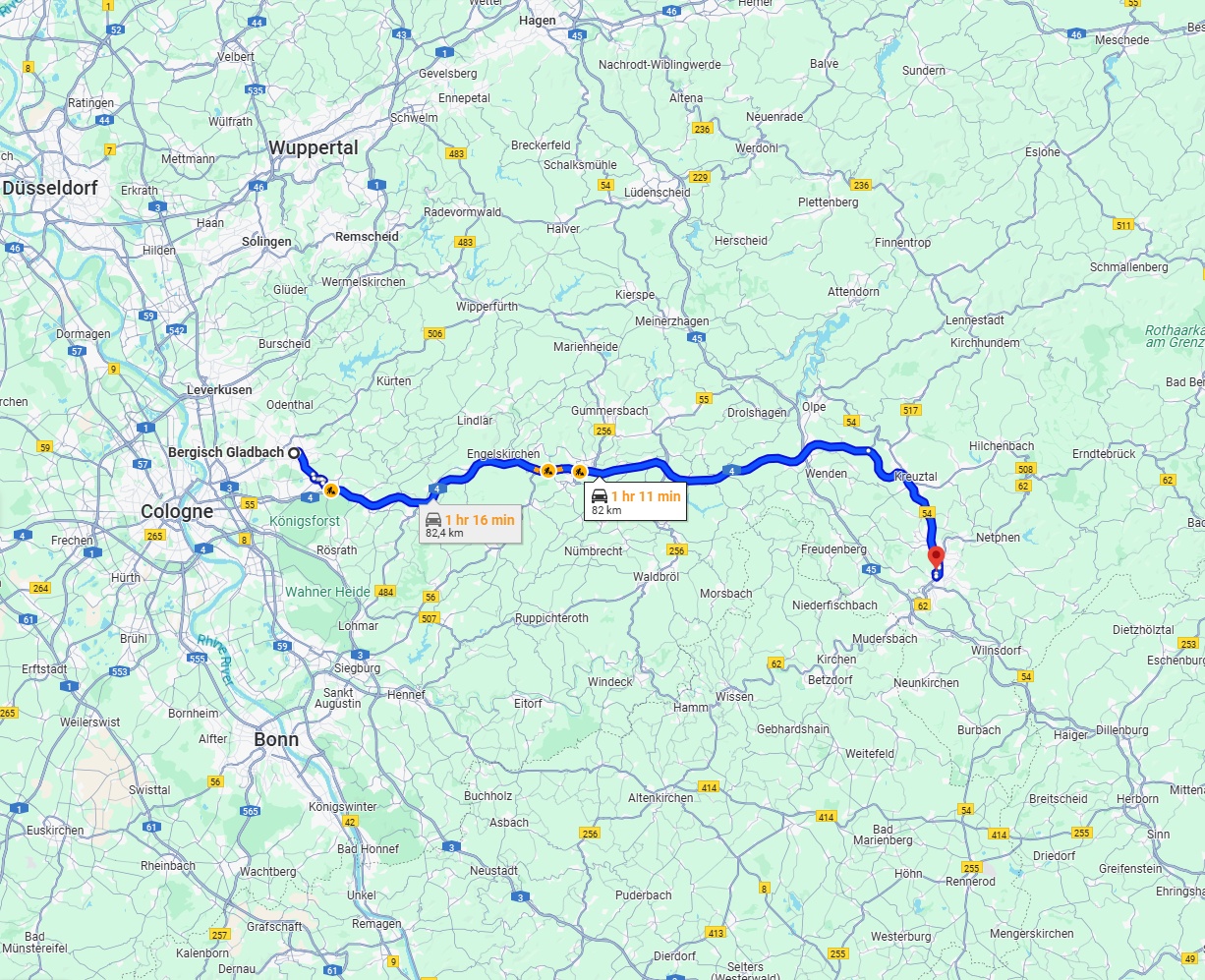 Anreise von Bergisch Gladbach Zu Siegen Über via A4