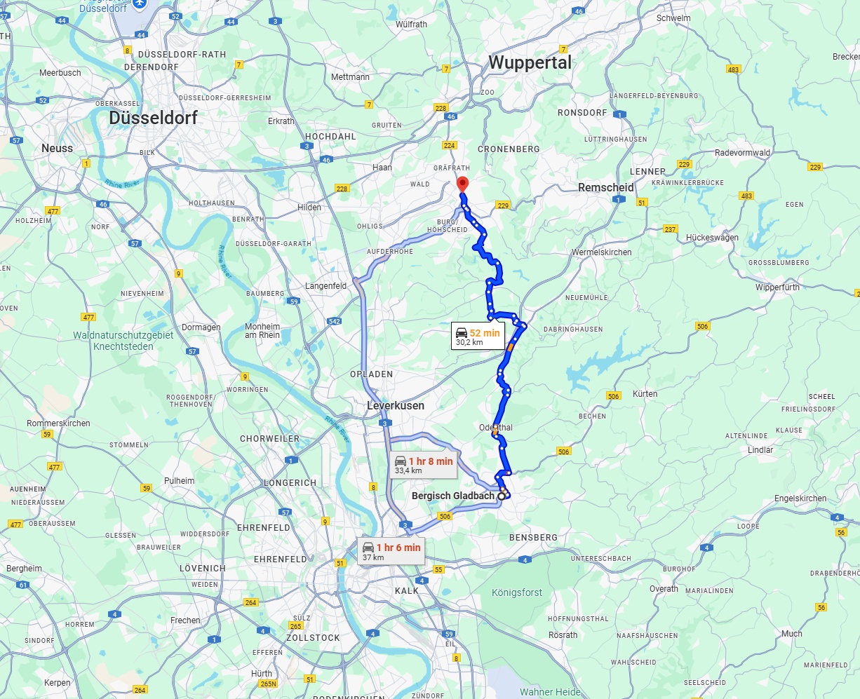 Anreise von Bergisch Gladbach Zu Solingen Über via Balkhauser Weg