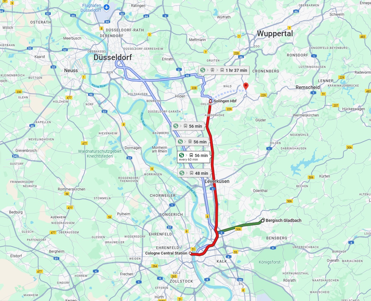 Anreise von Bergisch Gladbach Zu Solingen Über 