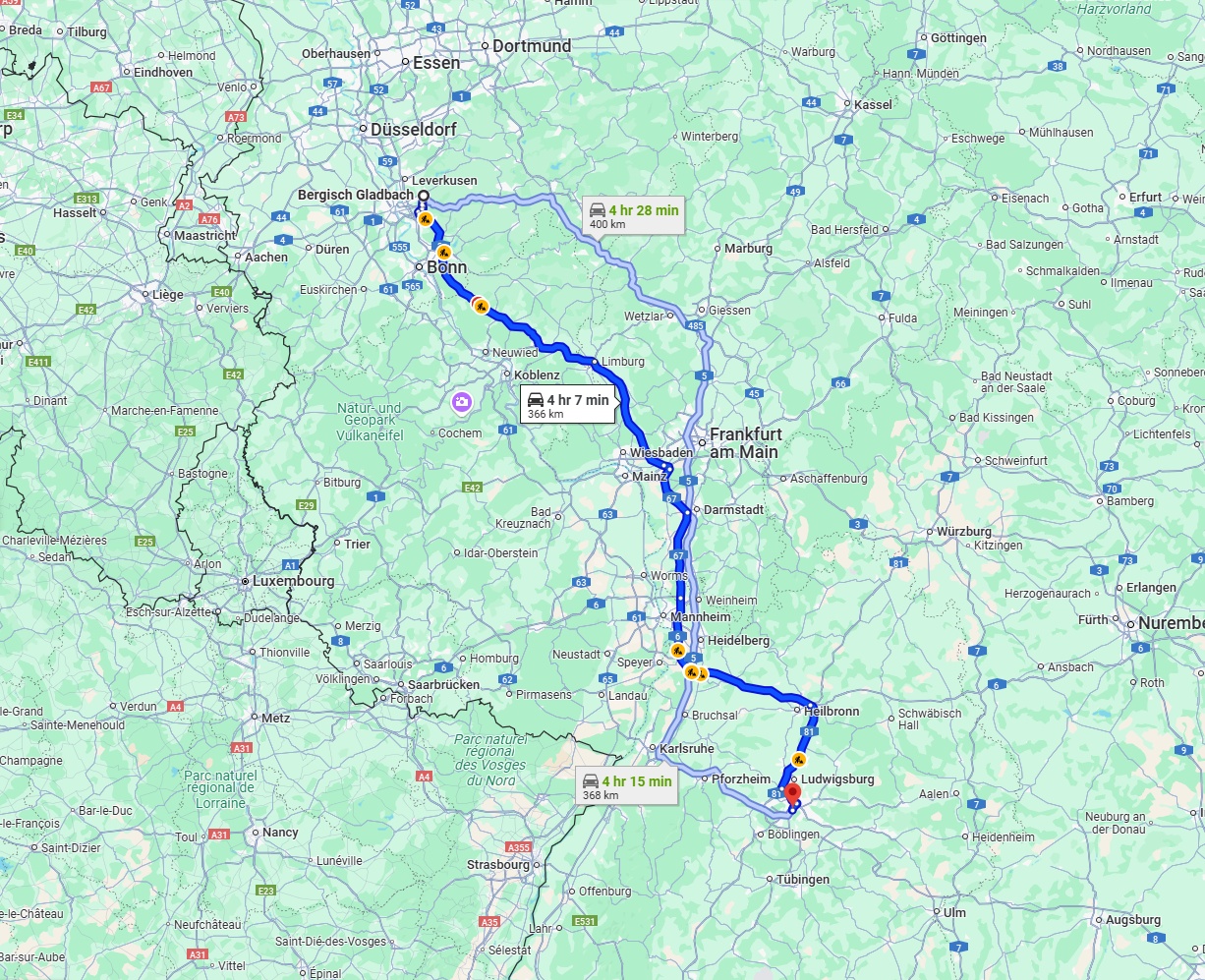 Anreise von Bergisch Gladbach Zu Stuttgart Über via A3