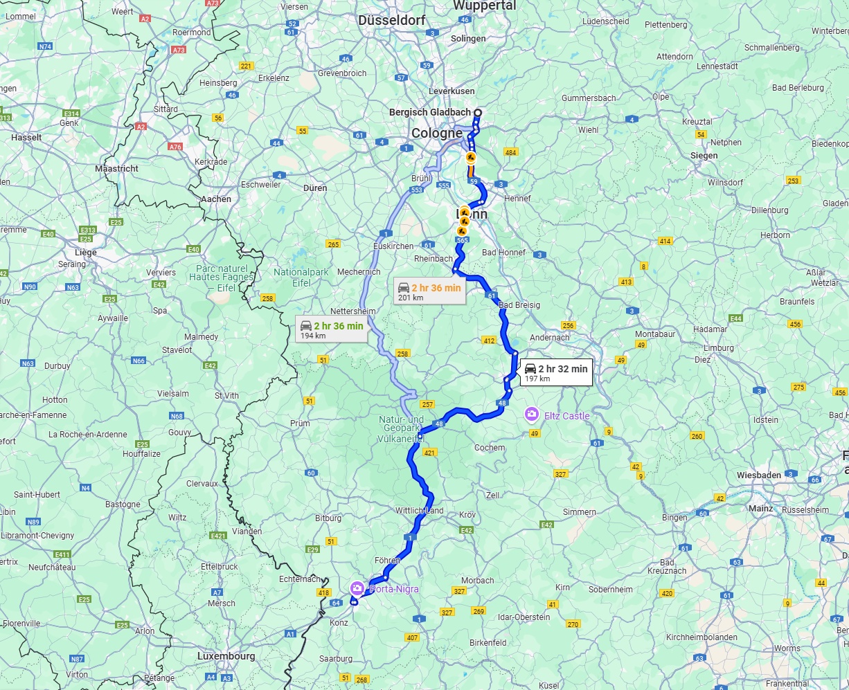 Anreise von Bergisch Gladbach Zu Trier Über via A1
