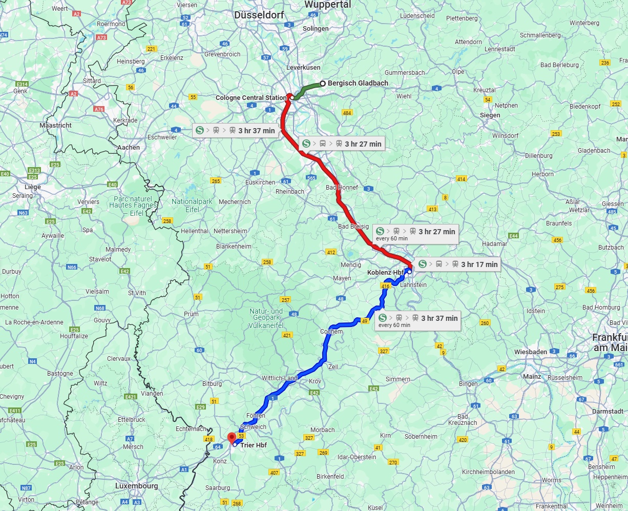 Anreise von Bergisch Gladbach Zu Trier Über 