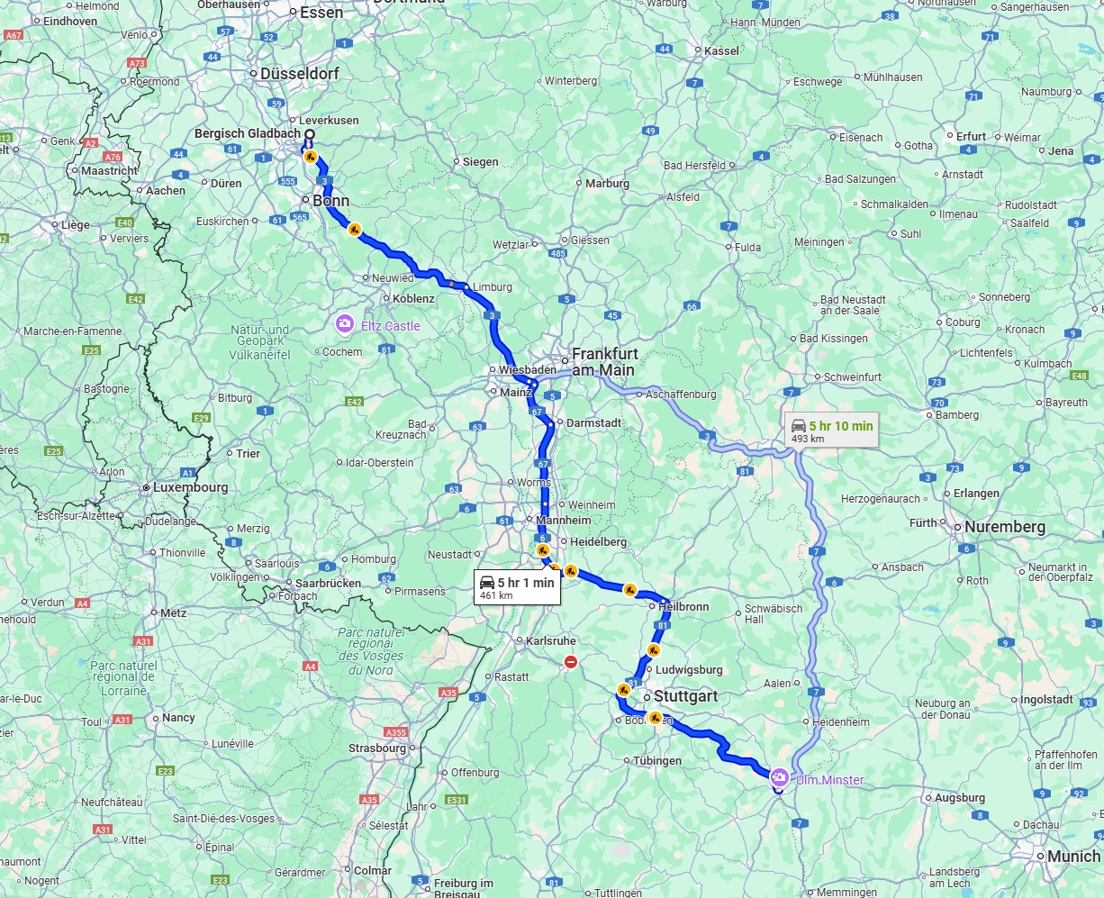 Anreise von Bergisch Gladbach Zu Ulm Über via A3