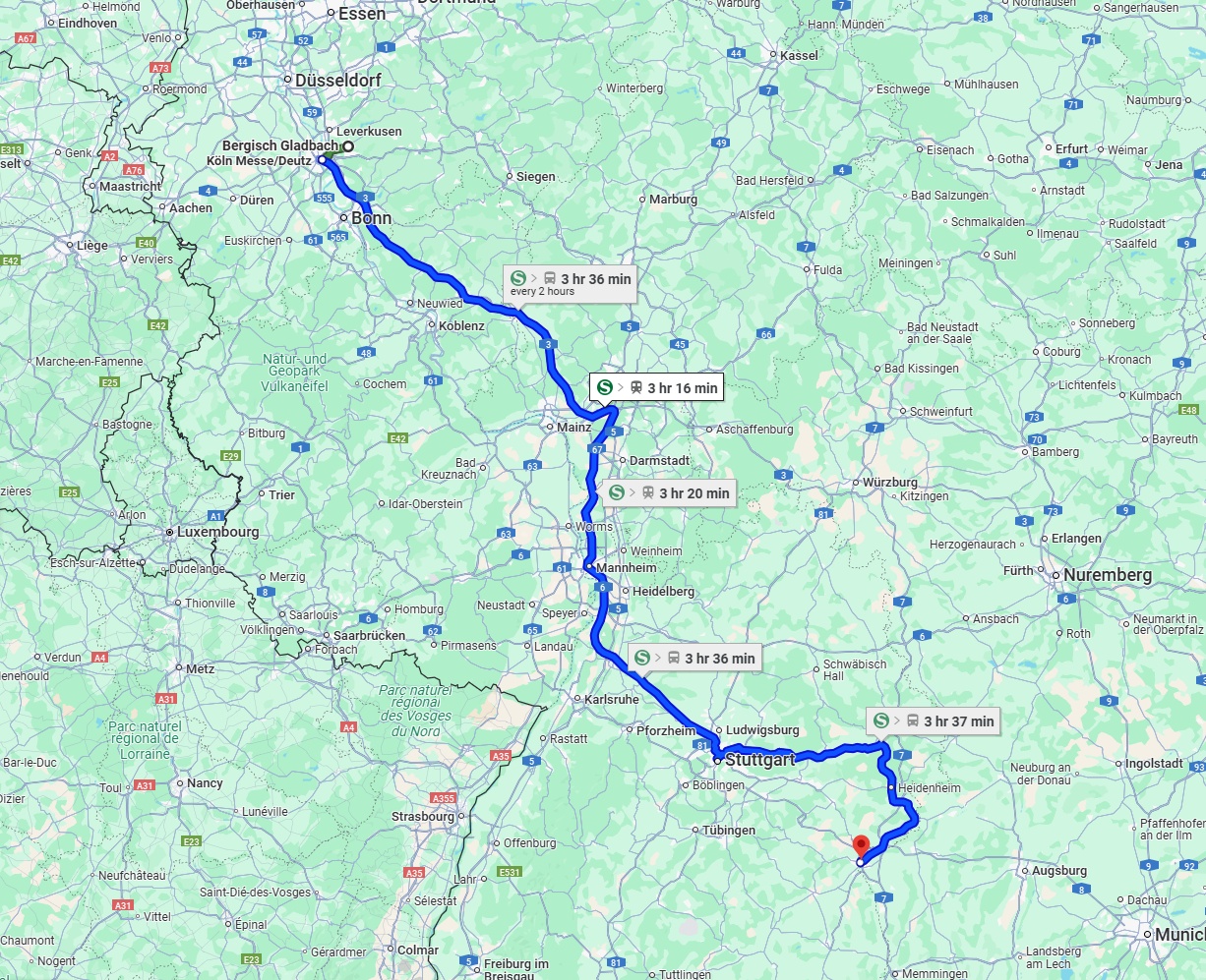 Anreise von Bergisch Gladbach Zu Ulm Über 