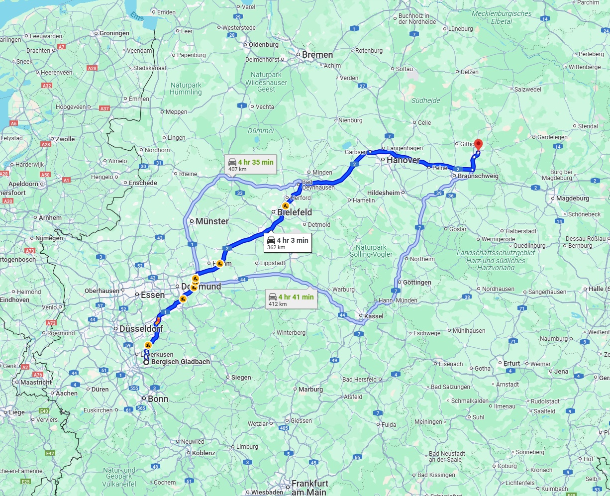 Anreise von Bergisch Gladbach Zu Wolfsburg Über via A2