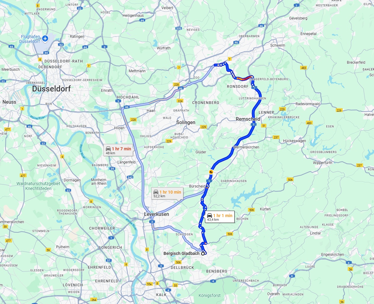 Anreise von Bergisch Gladbach Zu Wuppertal Über via A1