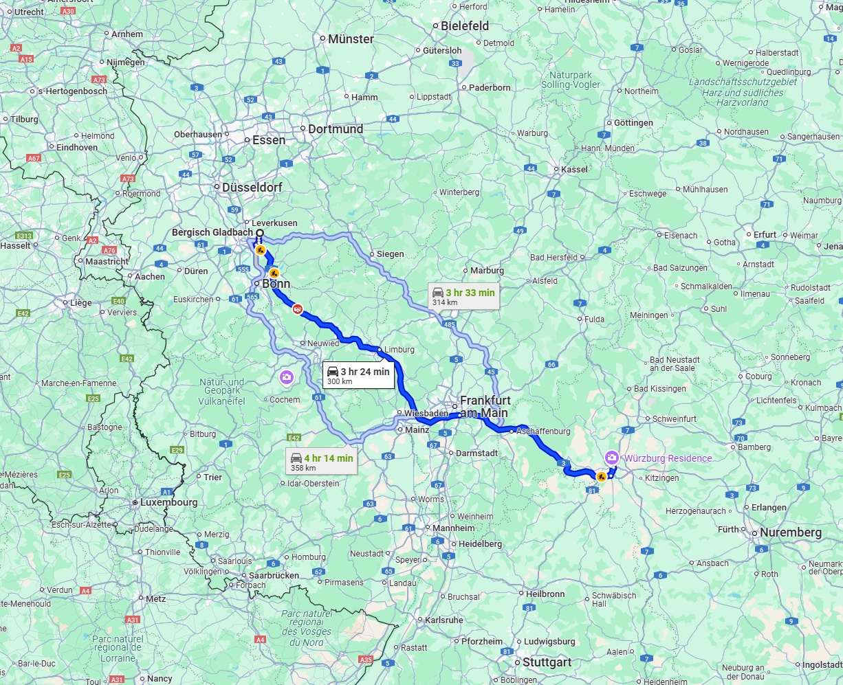 Anreise von Bergisch Gladbach Zu Würzburg Über via A3