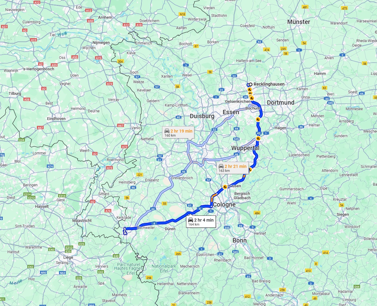 Anreise von Recklinghausen Zu Aachen Über via A1 and A4