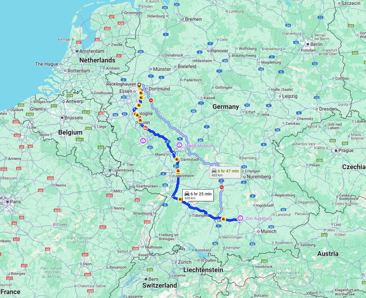Anreise von Recklinghausen Zu Augsburg Über via A3 and A8