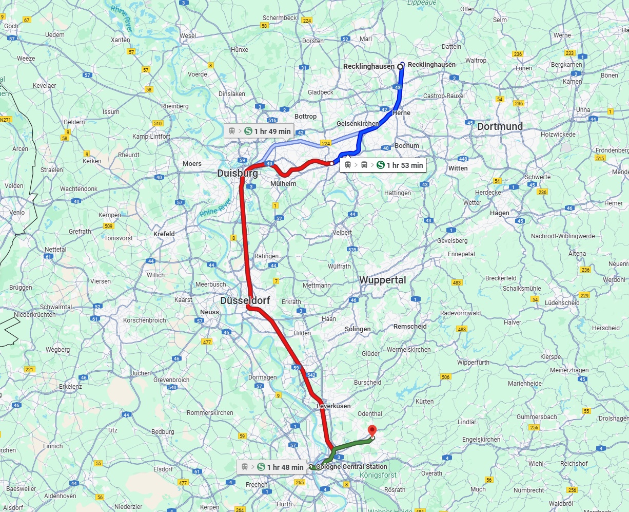 Anreise von Recklinghausen Zu Bergisch Gladbach Über 