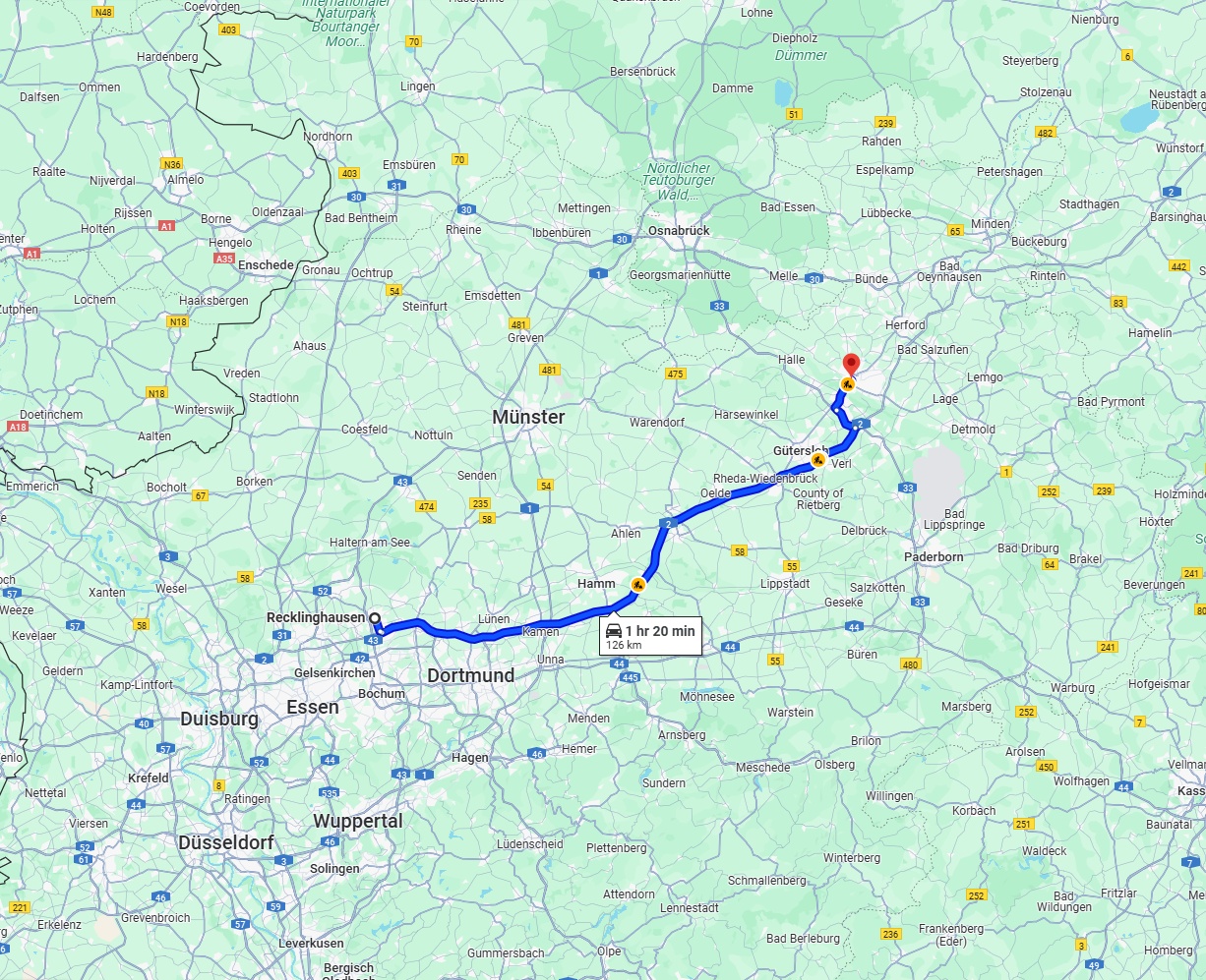 Anreise von Recklinghausen Zu Bielefeld Über via A2