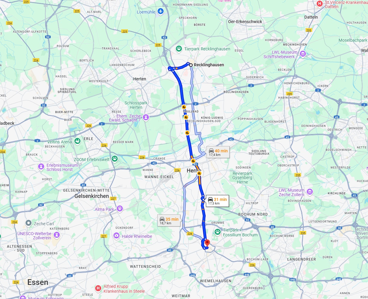 Anreise von Recklinghausen Zu Bochum Über via A43