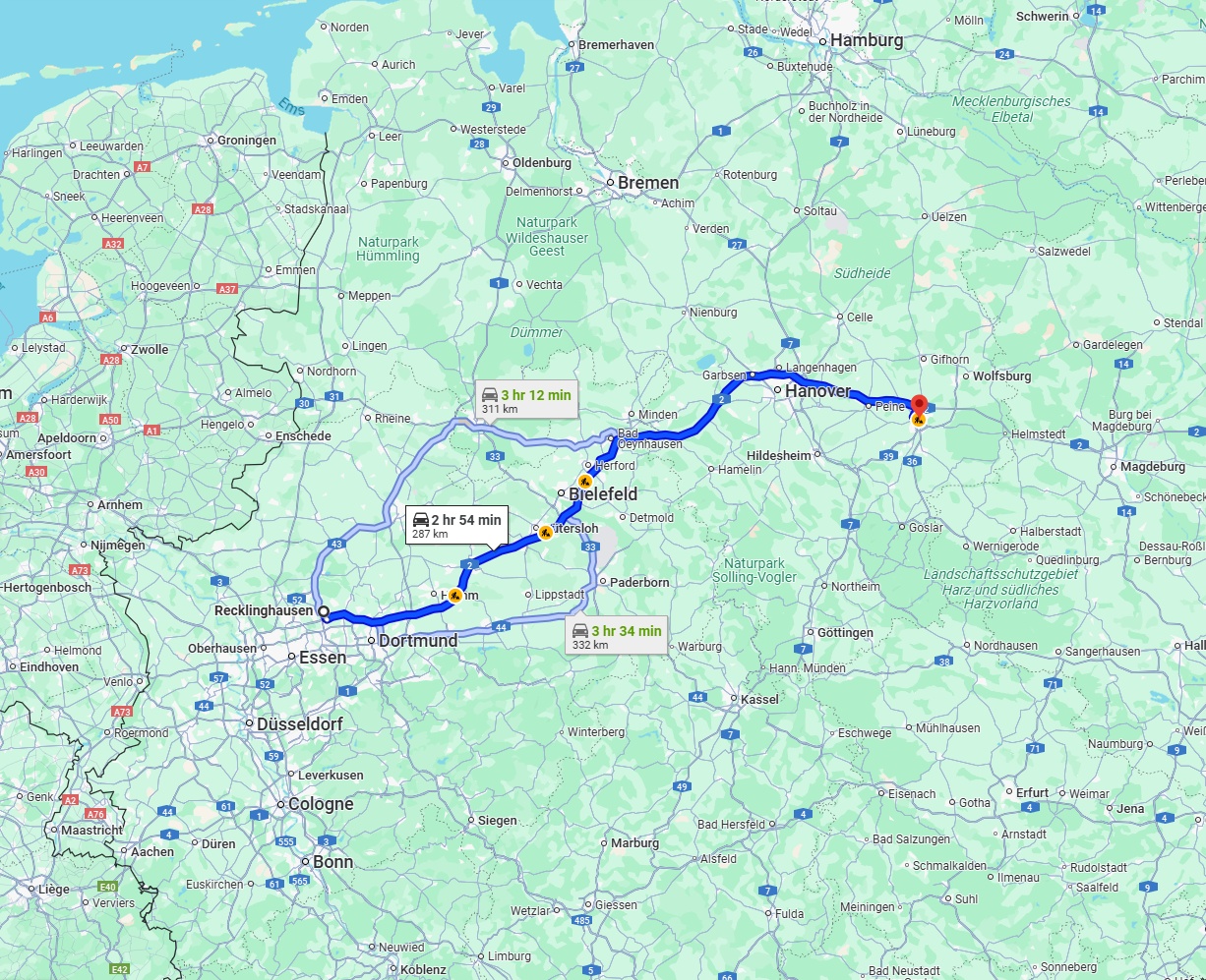 Anreise von Recklinghausen Zu Braunschweig Über via A2