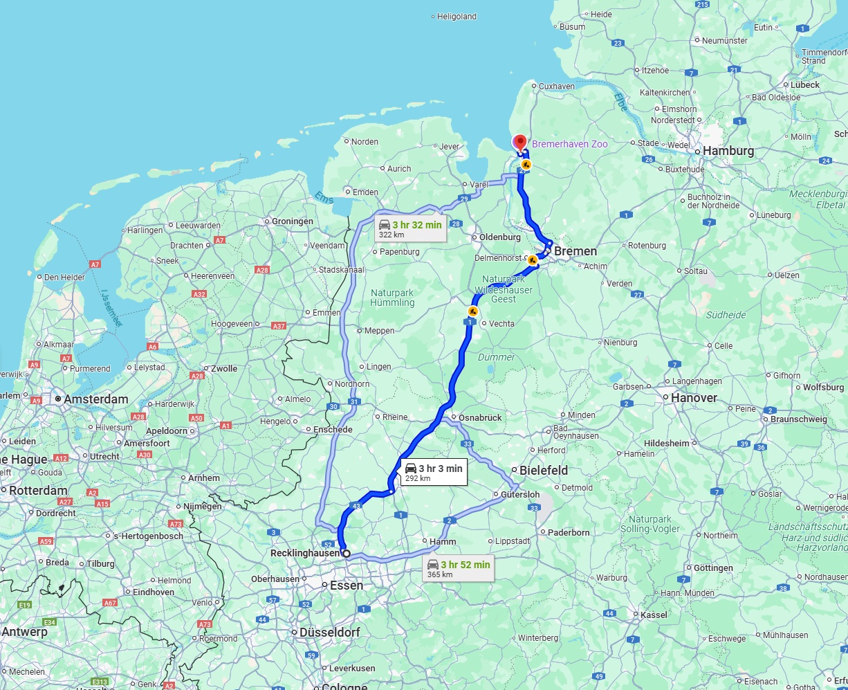 Anreise von Recklinghausen Zu Bremerhaven Über via A1