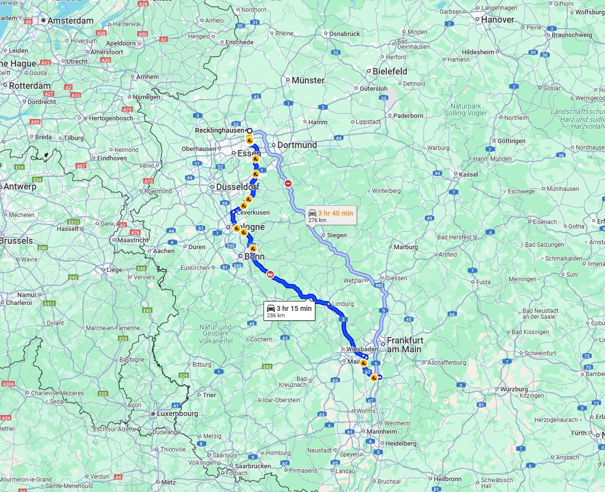 Anreise von Recklinghausen Zu Darmstadt Über via A3