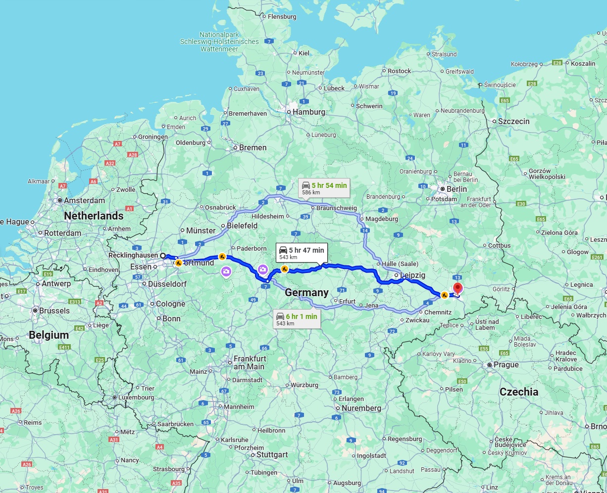 Anreise von Recklinghausen Zu Dresden Über via A44 and A38