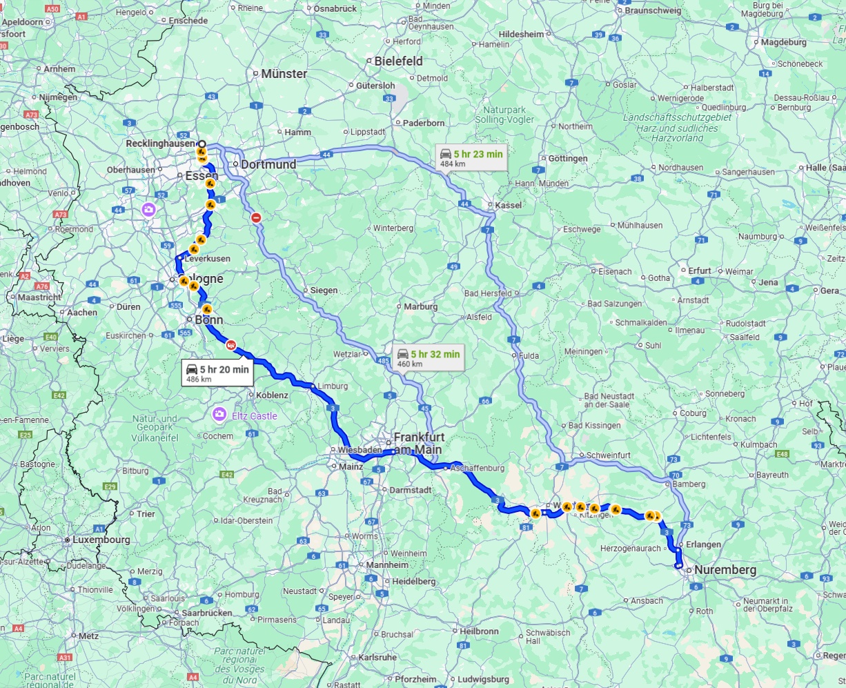 Anreise von Recklinghausen Zu Fürth Über via A3