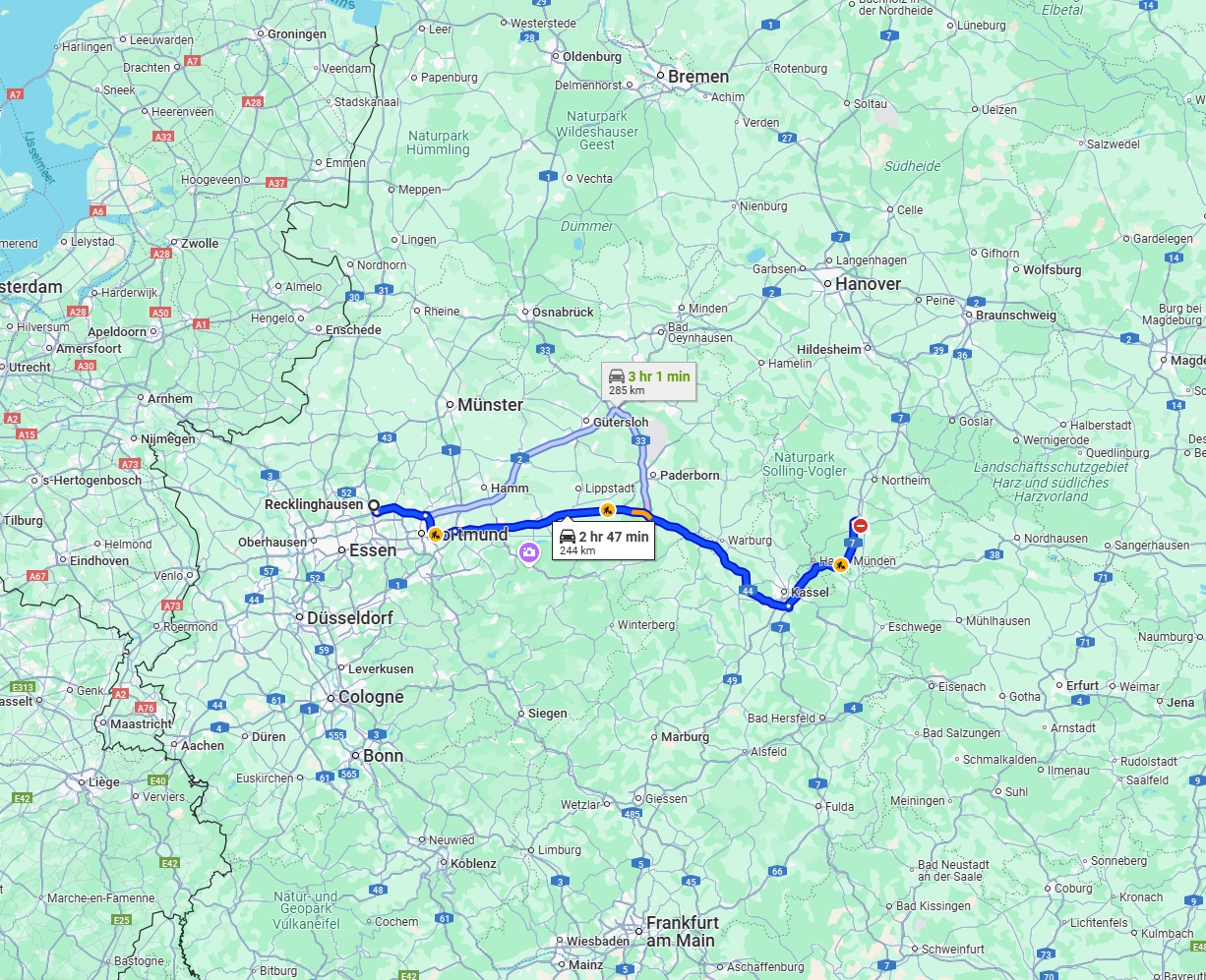 Anreise von Recklinghausen Zu Göttingen Über via A44
