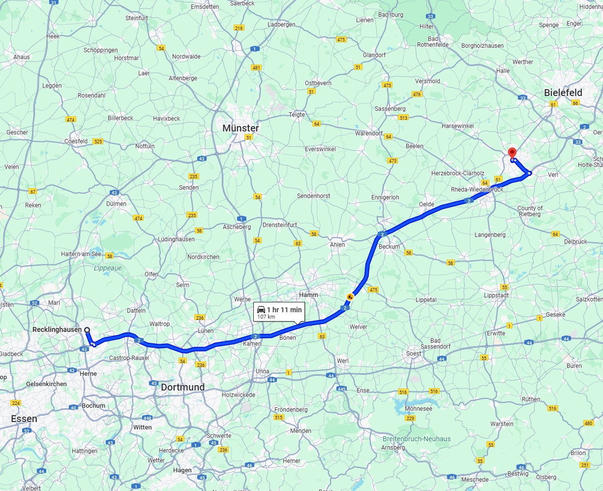 Anreise von Recklinghausen Zu Gütersloh Über via A2