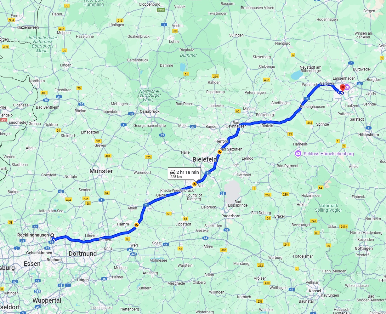 Anreise von Recklinghausen Zu Hannover Über via A2