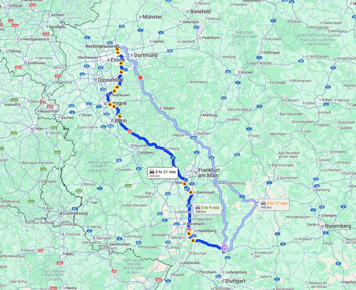 Anreise von Recklinghausen Zu Heilbronn Über via A3