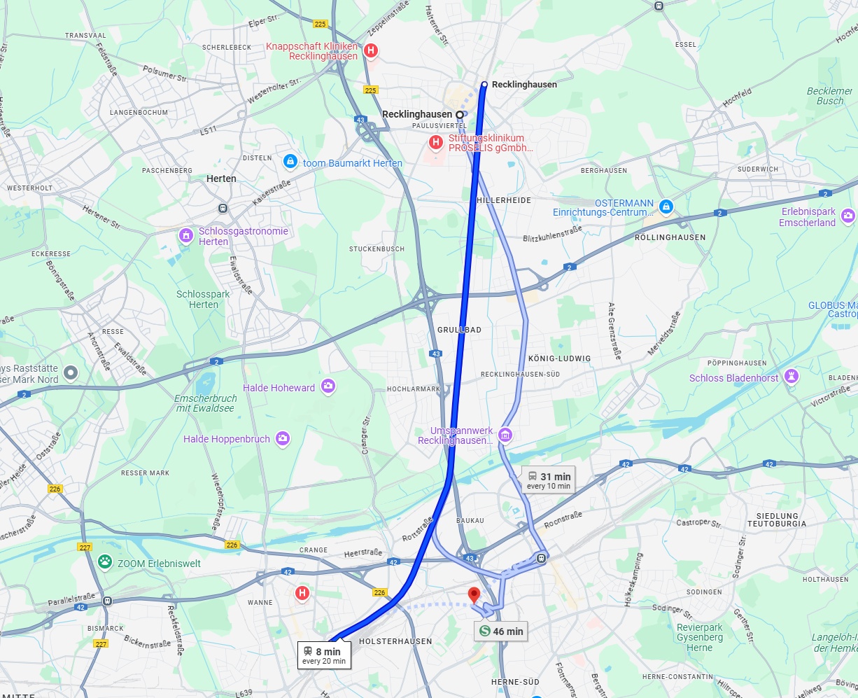 Anreise von Recklinghausen Zu Herne Über 