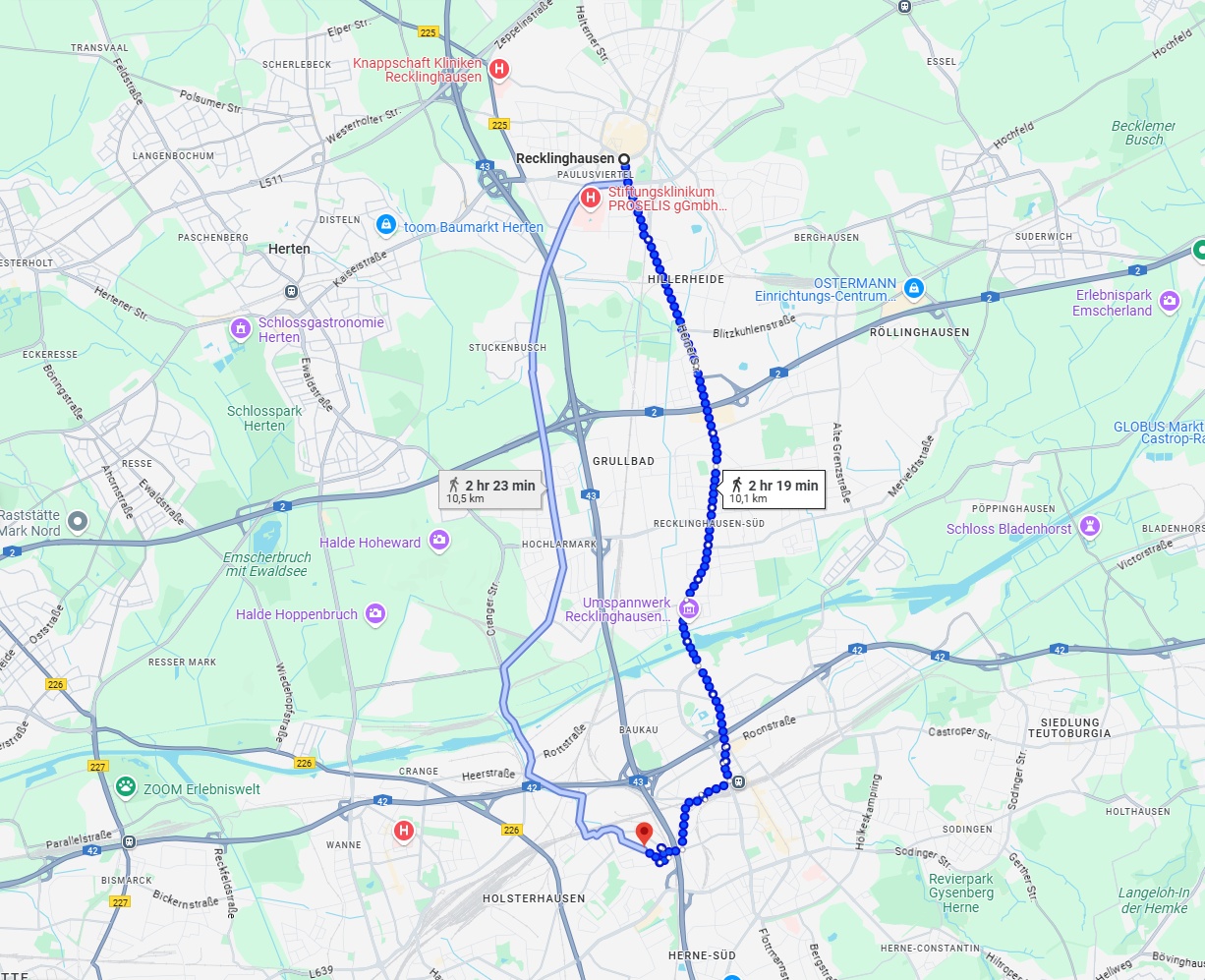Anreise von Recklinghausen Zu Herne Über 
