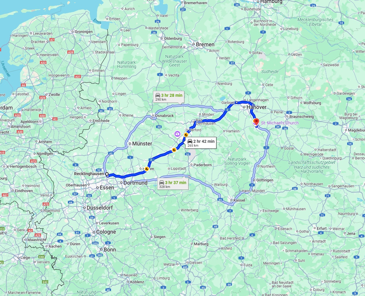 Anreise von Recklinghausen Zu Hildesheim Über via A2