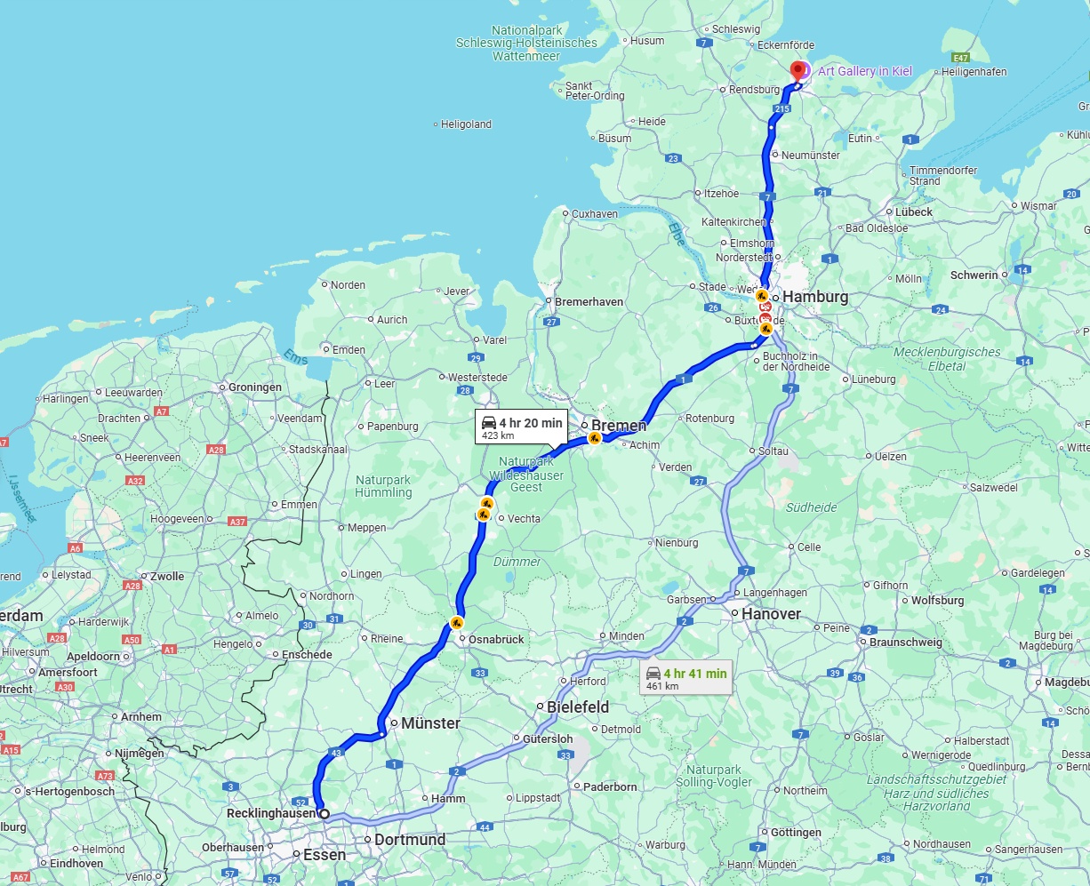 Anreise von Recklinghausen Zu Kiel Über via A1