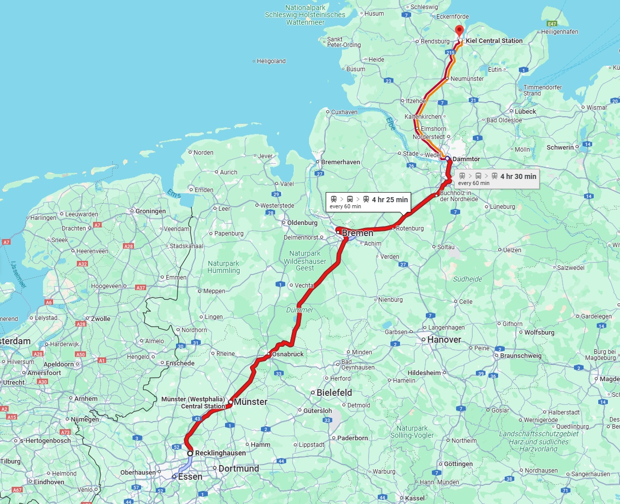Anreise von Recklinghausen Zu Kiel Über 