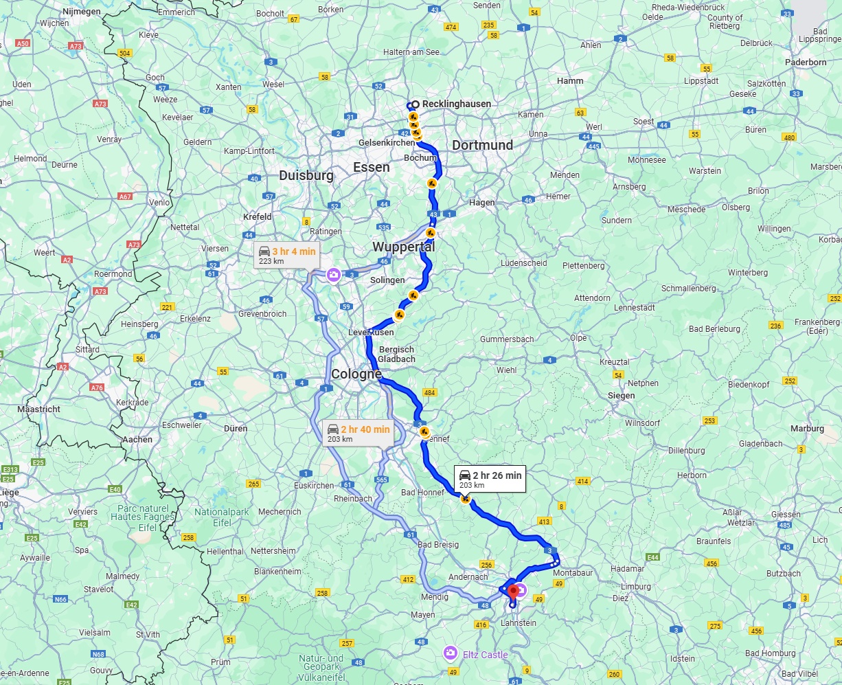 Anreise von Recklinghausen Zu Koblenz Über via A3