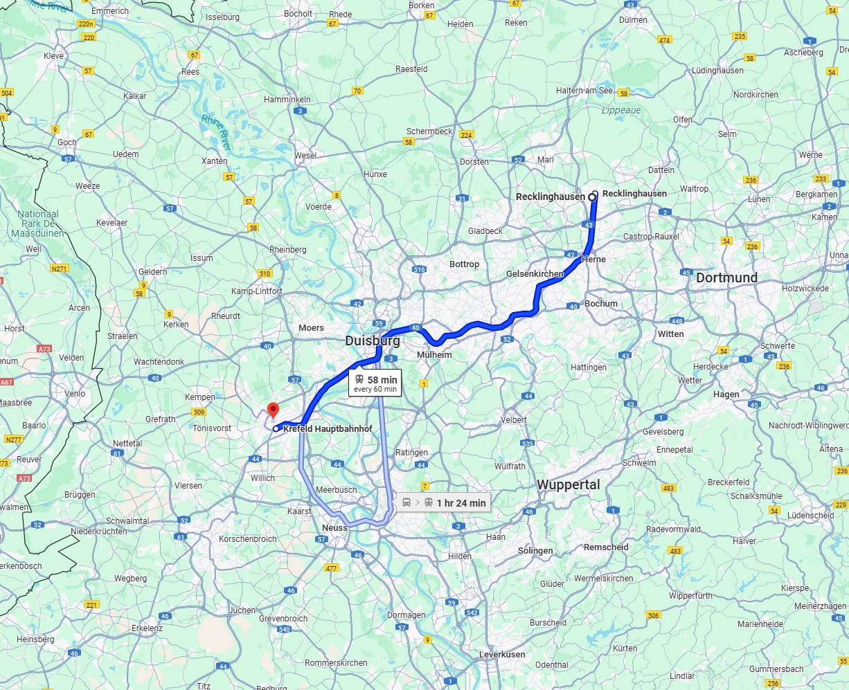 Anreise von Recklinghausen Zu Krefeld Über 