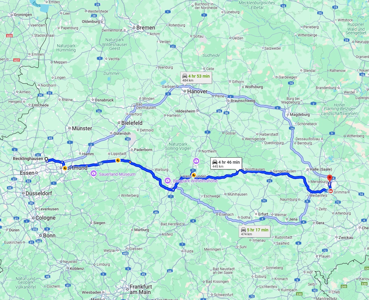 Anreise von Recklinghausen Zu Leipzig Über via A44 and A38