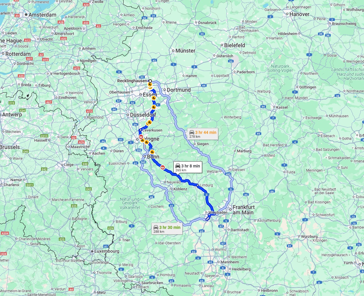 Anreise von Recklinghausen Zu Mainz Über via A3