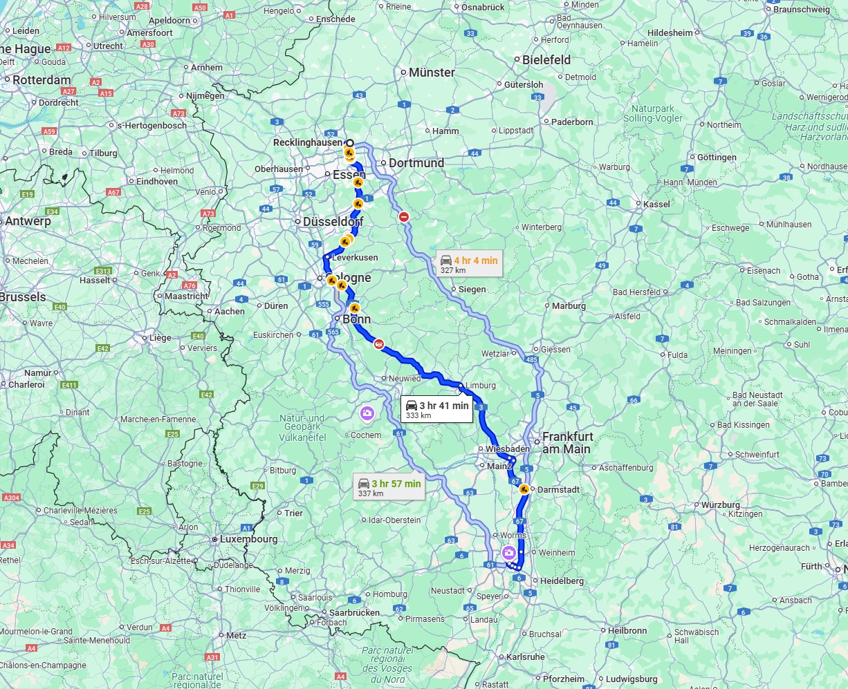 Anreise von Recklinghausen Zu Mannheim Über via A3
