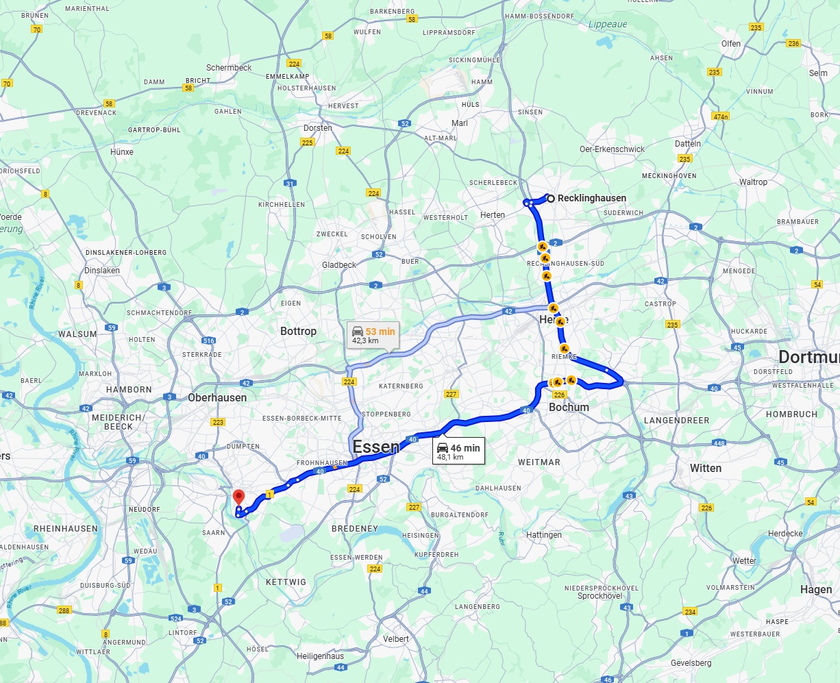 Anreise von Recklinghausen Zu Mülheim an der Ruhr Über via A43 and A40