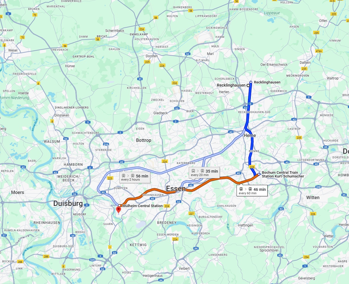 Anreise von Recklinghausen Zu Mülheim an der Ruhr Über 
