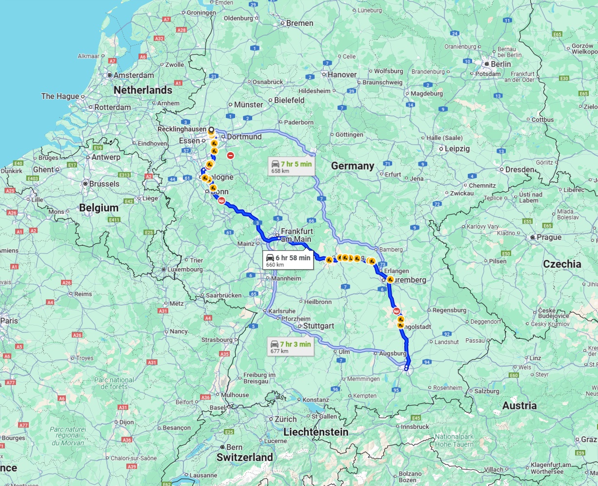 Anreise von Recklinghausen Zu München Über via A3