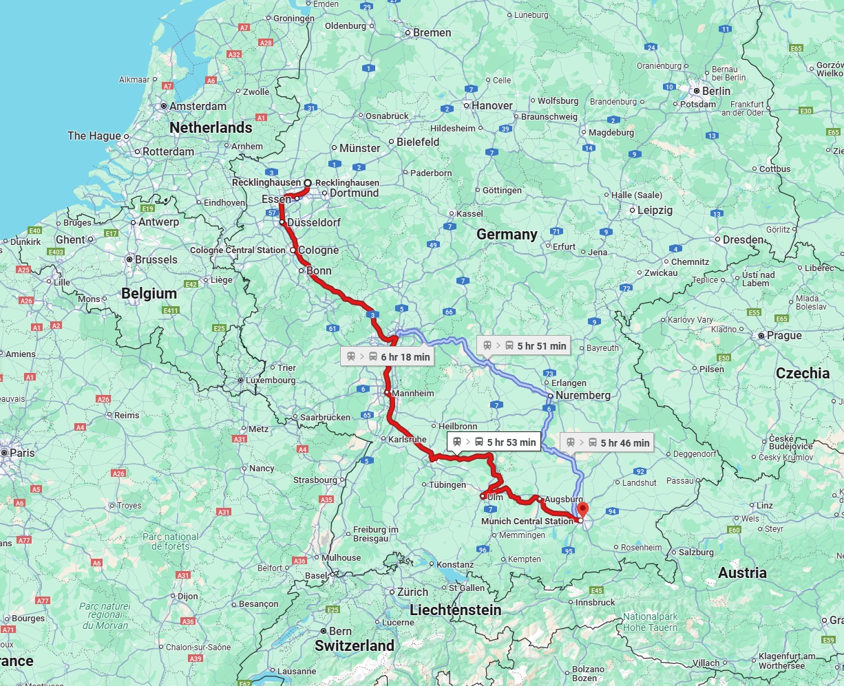 Anreise von Recklinghausen Zu München Über 