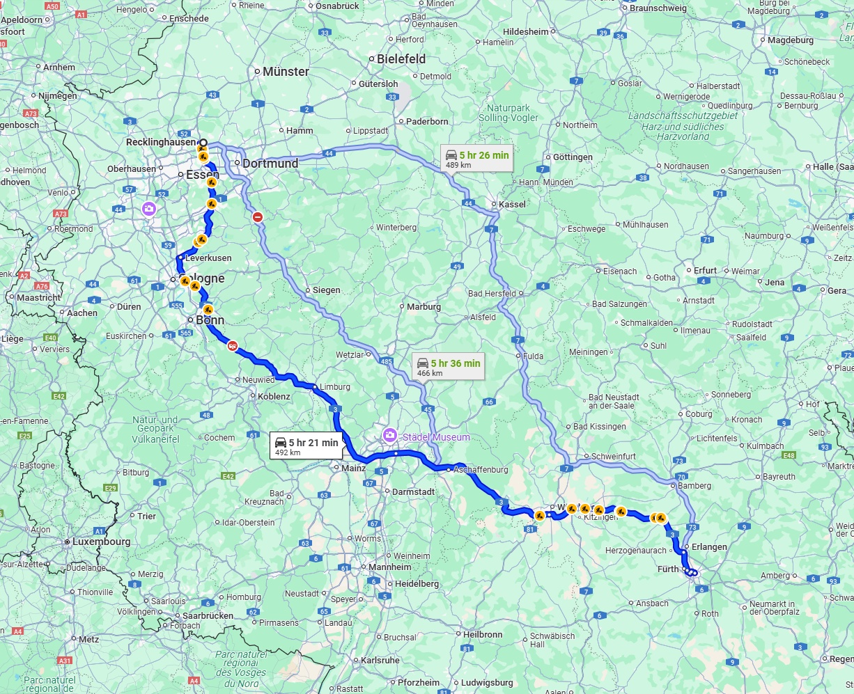 Anreise von Recklinghausen Zu Nürnberg Über via A3