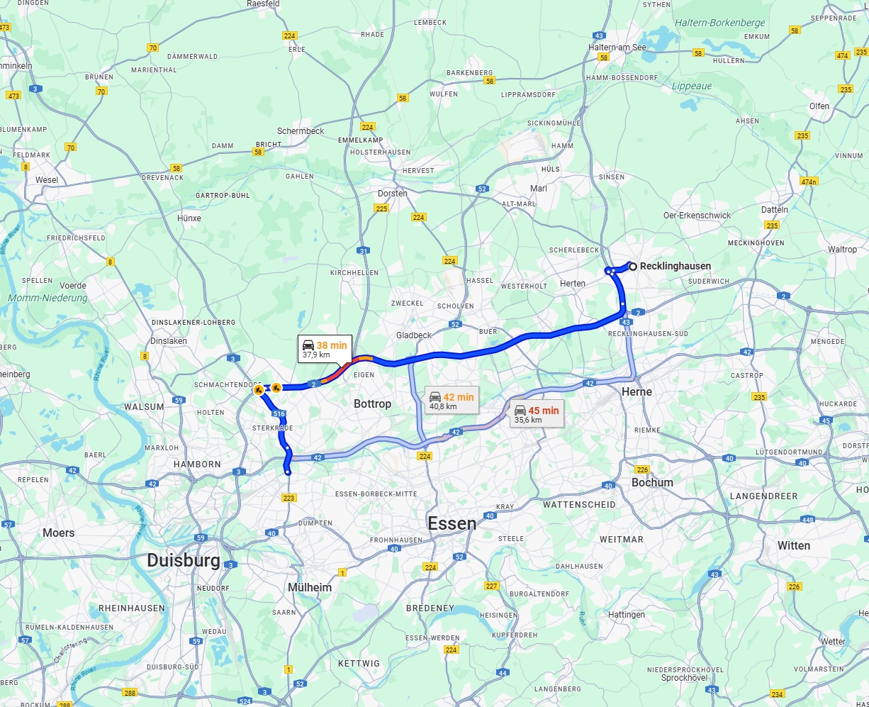 Anreise von Recklinghausen Zu Oberhausen Über via A2