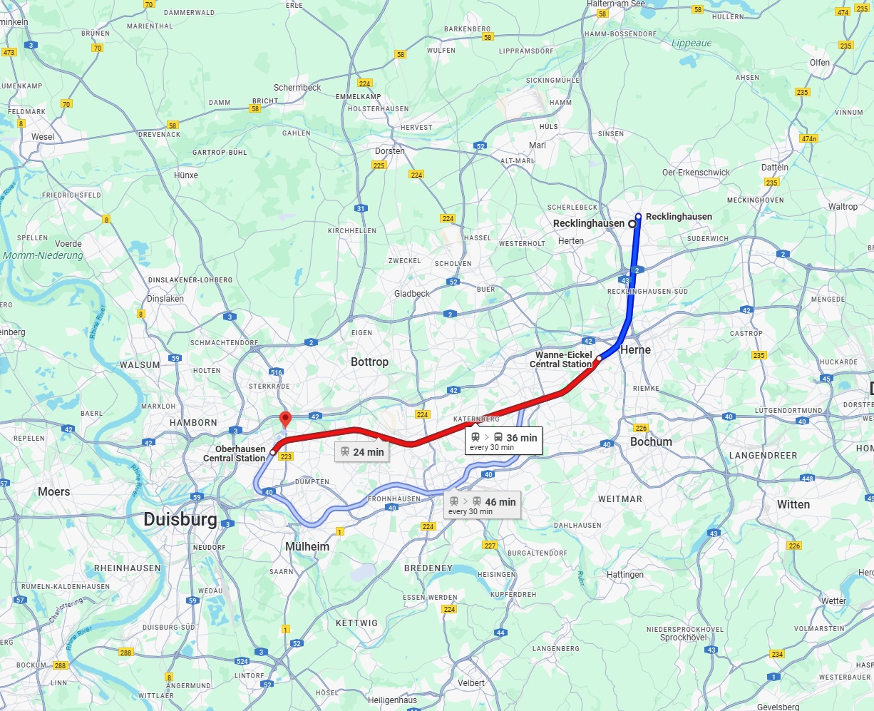 Anreise von Recklinghausen Zu Oberhausen Über 