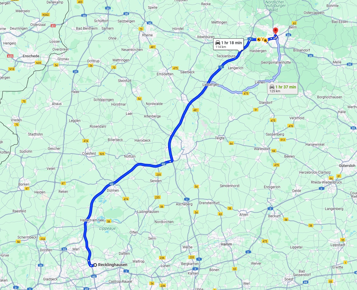 Anreise von Recklinghausen Zu Osnabrück Über via A43 and A1